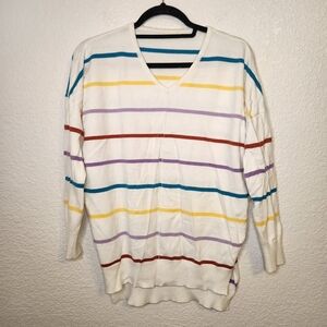 ANDTHEWHY White Colorful Striped Sweater Quarter Sleeve Women’s size M/L